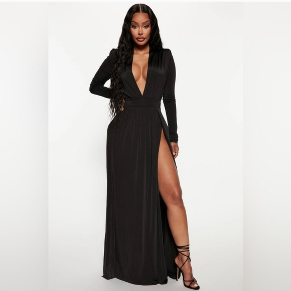 NWT Fashion Nova Spree Black Dress Sexy Miami Style Stretch Long Sleeve Sz S